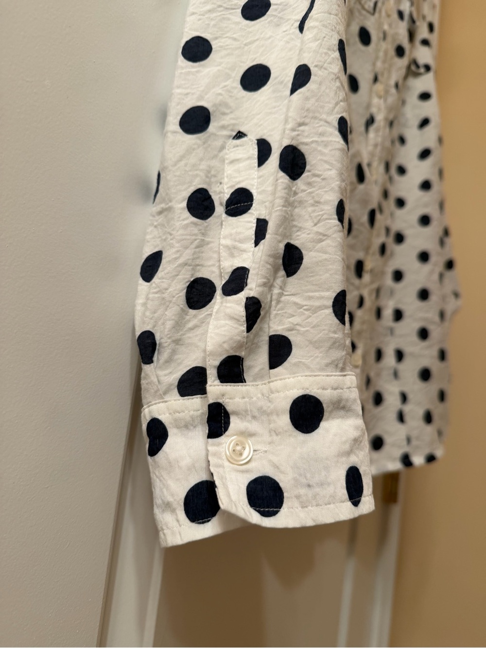 NWOT White Button-Up Shirt with Black Polka Dots - Picture 3 of 8